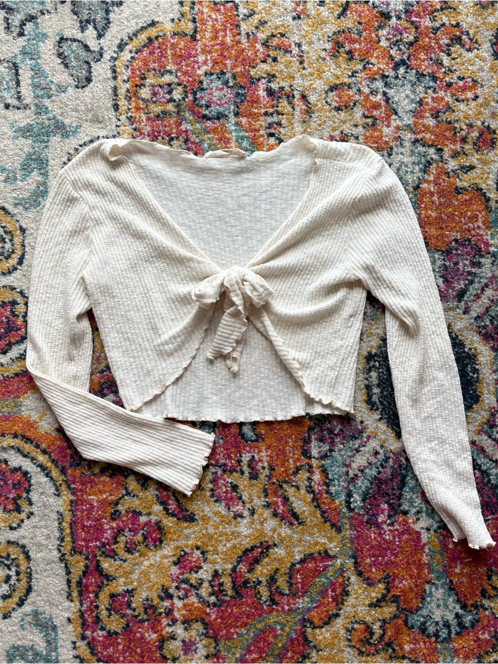 Women's Knit Tie-Front Cardigan Crop Top - Cream